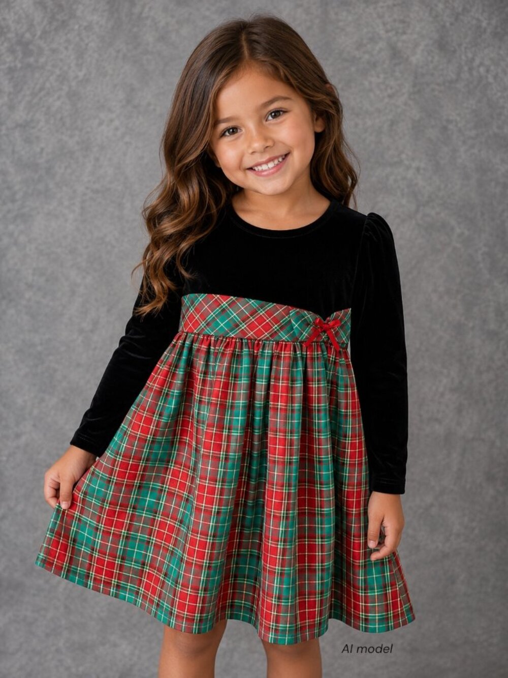 Hartstrings Dress Girls 6X Black Velvet Top Gold Metallic Red Green Plaid Skirt